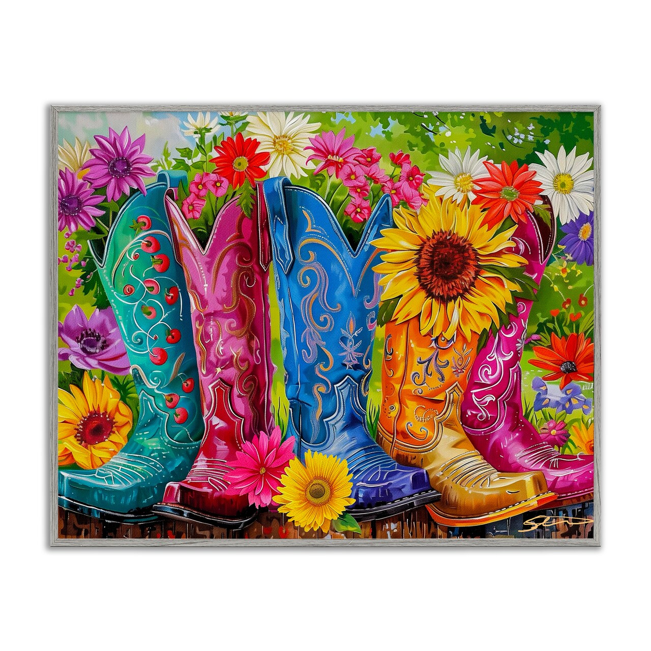 Stupell Industries Cowboy Boots and Sunflowers Framed Giclee, design by Shawna Stewart